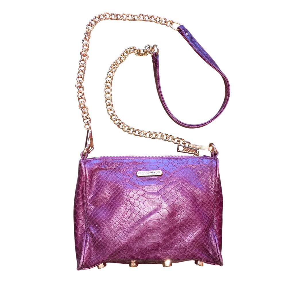 Rebecca Minkoff Mini 5 Zip crossbody purse handbag Bordeaux Red Leather Snake